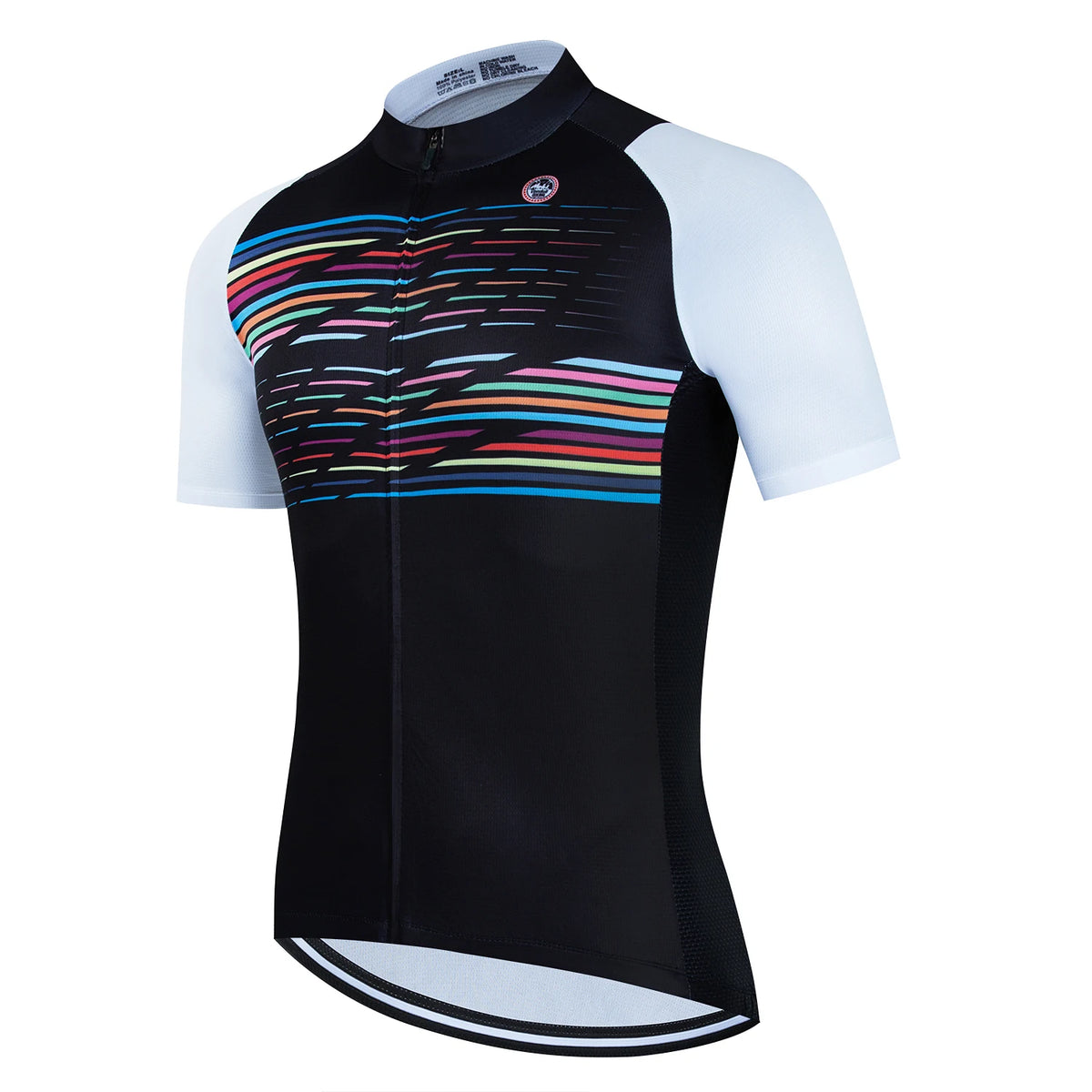 Men's Striped Short Sleeve Full-Zip Cycling Jersey with Rear Pockets