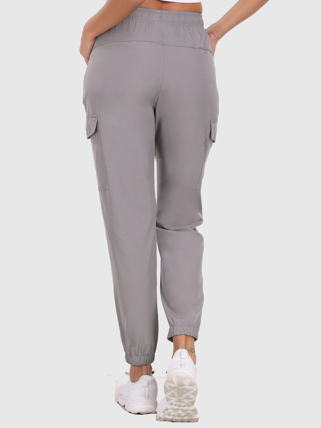 Women's Hiking Cargo Pants with Elastic Waist and Zip Pocket Details
