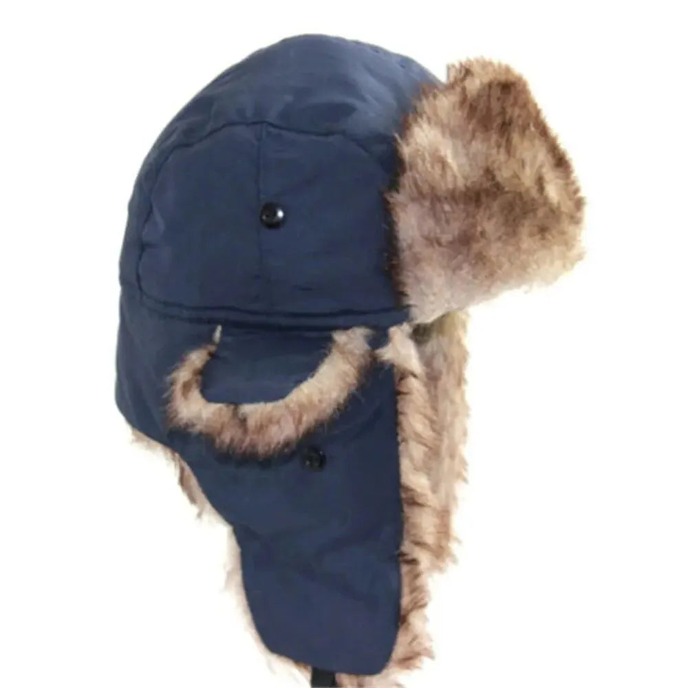 Trapper Hat with Ear Flaps and Plush Trim