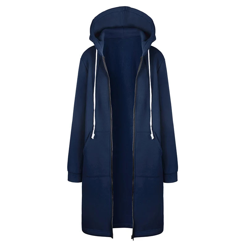 Long Sleeve Casual Coat with Extended Hem and Front Closure