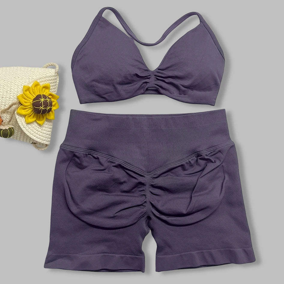 Women's Strappy Bra And Shorts Yoga Set For Workout Outfits