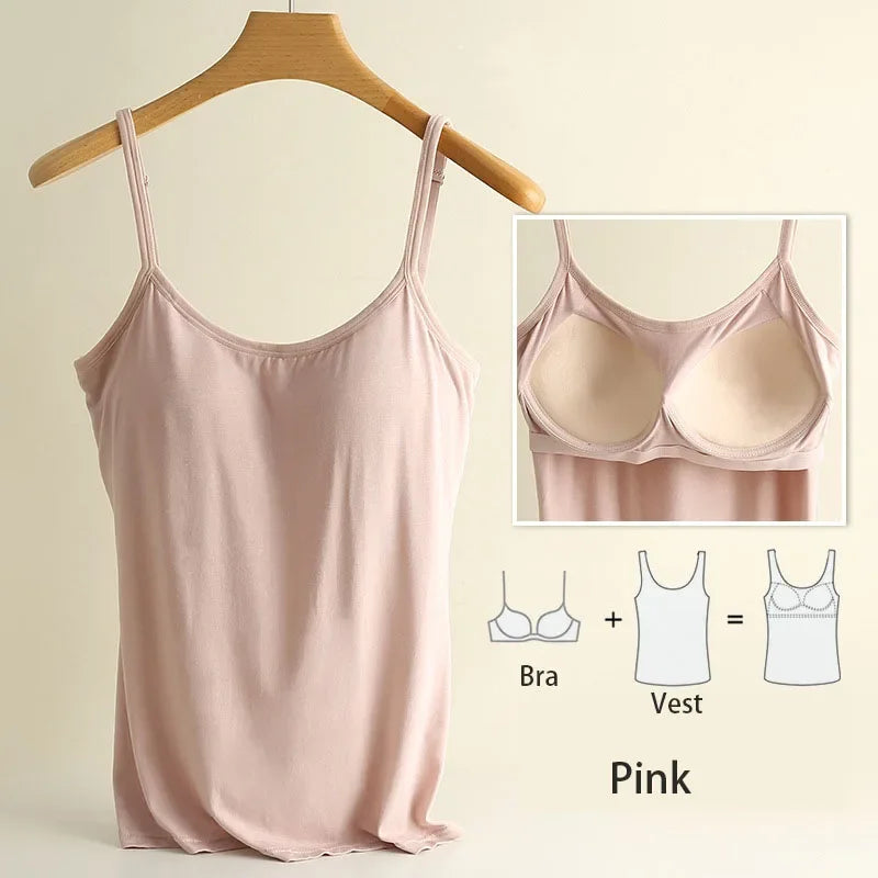 Women's Scoop Neck Camisole with Thin Straps and a Built-In Bra