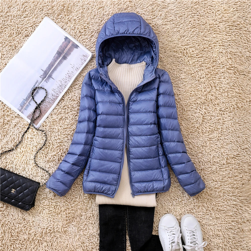 Women's Hooded Quilted Zip Front Jacket for Layered Outfits