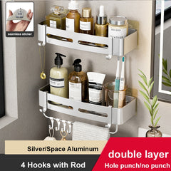 Bathroom Shelves Wall Mounted No Drill Space Aluminum Shower Corner Caddy Storage Shelf Multilayer Kitchen Organizer Rack