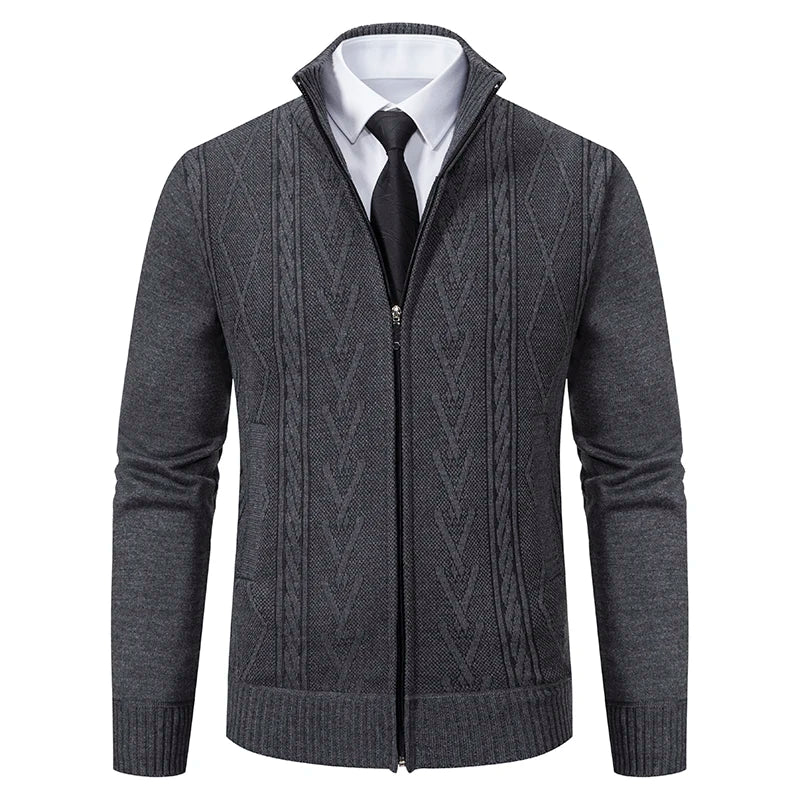 Men's Cable Pattern Zip Front Knit Cardigan