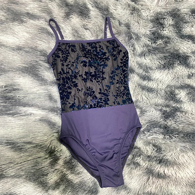 Women's Floral Lace Camisole Ballet Leotard with Low Back Design