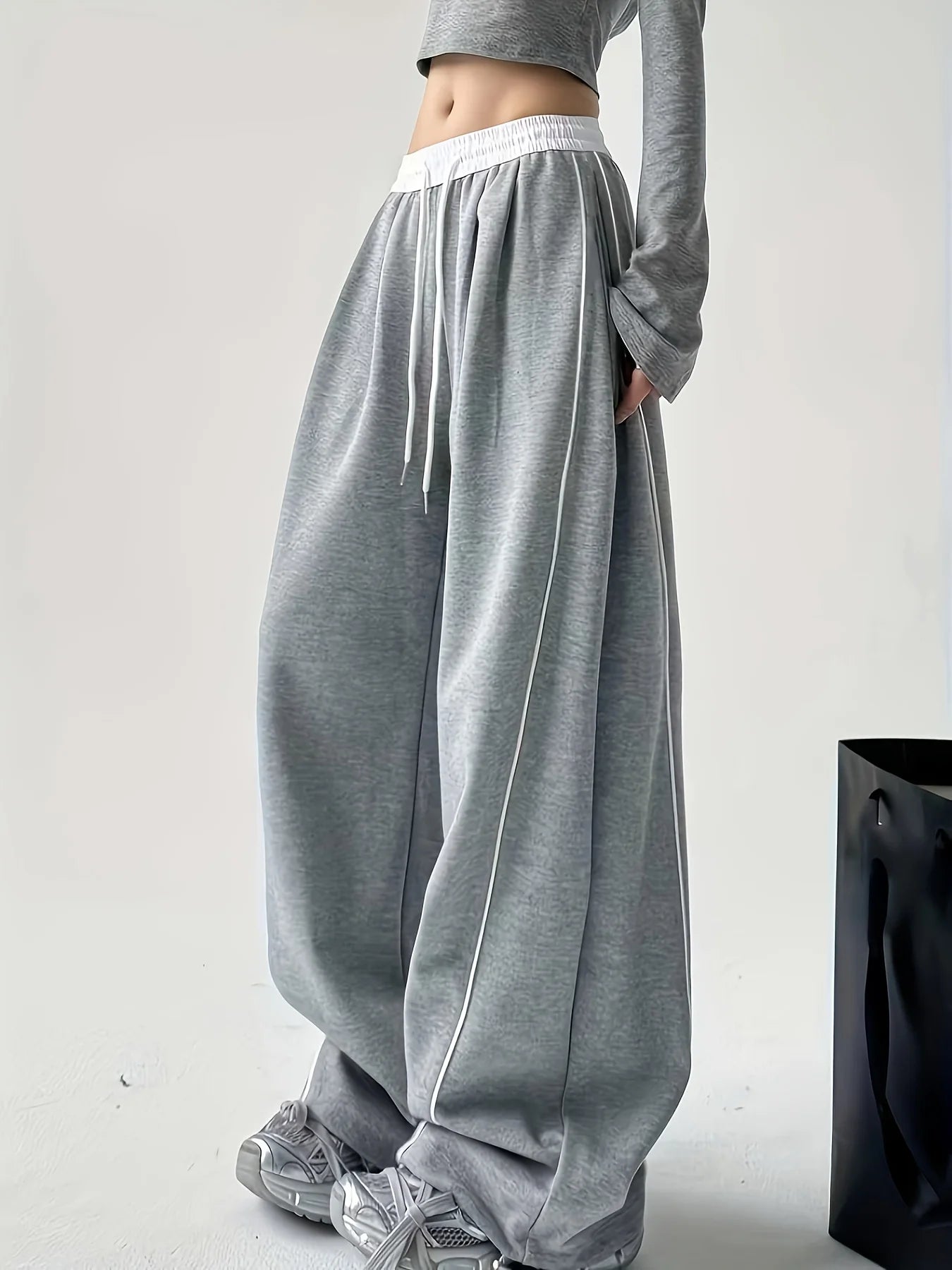 Women's Loose Wide Leg Pants with Contrast Stripe Style Options