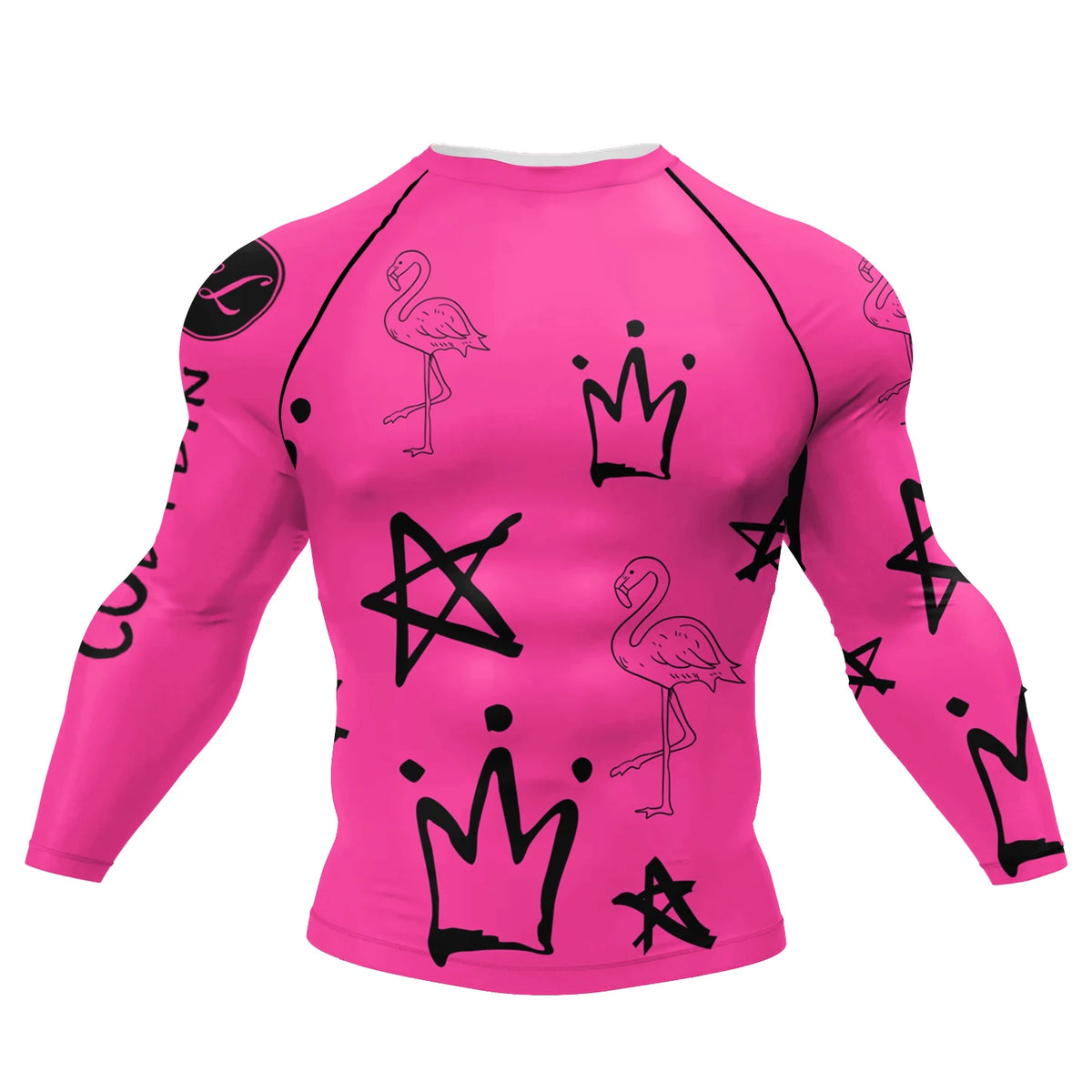 Graphic Long Sleeve Fitted Rash Guard for Training Wear