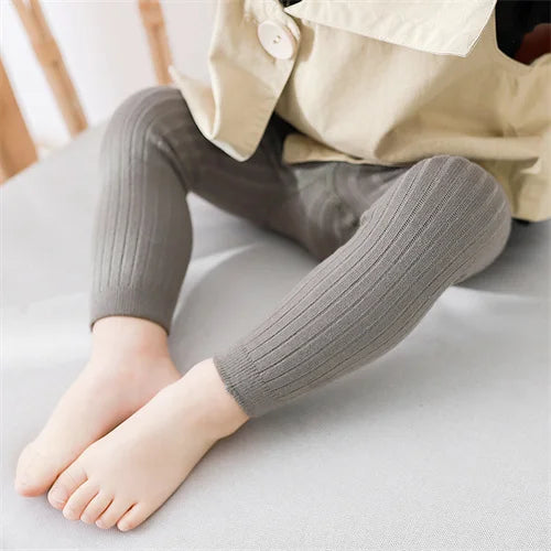Children's Solid Ribbed Leggings with Full Length Footless Shape