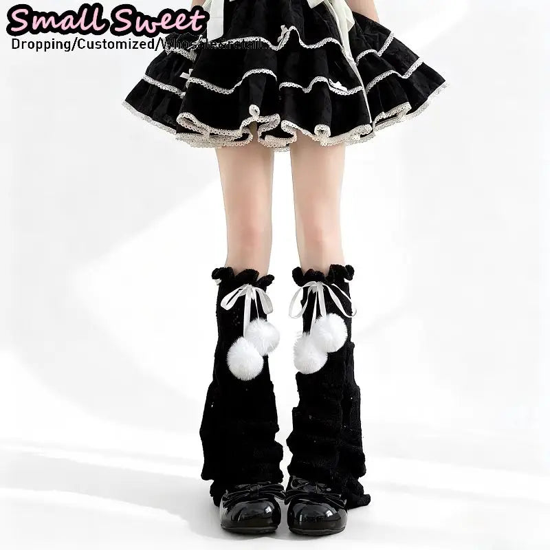 Flared Ruffle Leg Warmers with Bow and Pom Details
