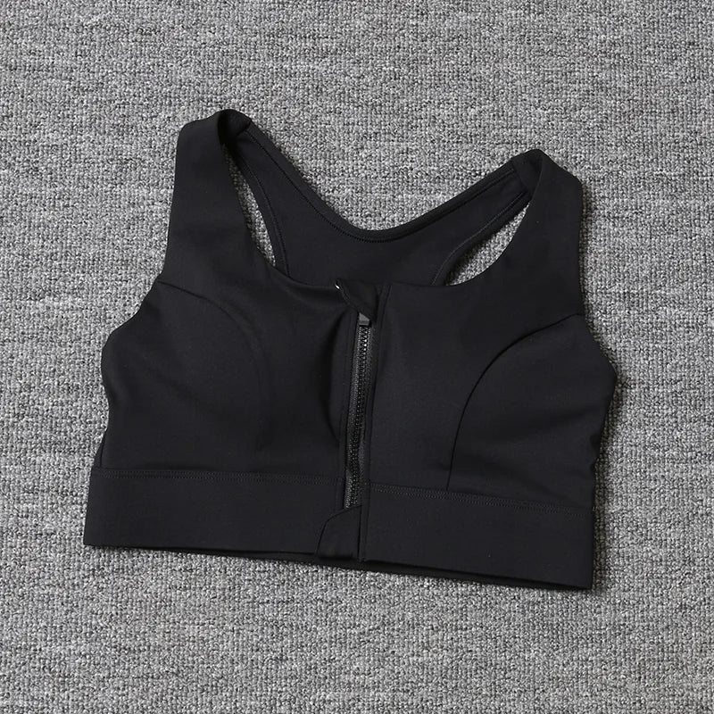 Women's Front Zip Keyhole Back Sports Bra