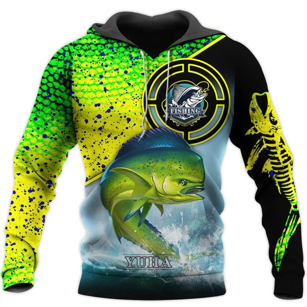 Men's Fishing-Graphic Long-Sleeve Pullover Hoodie