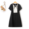 Summer French Elegant Bow Beads Contrast Color Drape Thin Short Sleeve Commuting Casual Dress 4XL