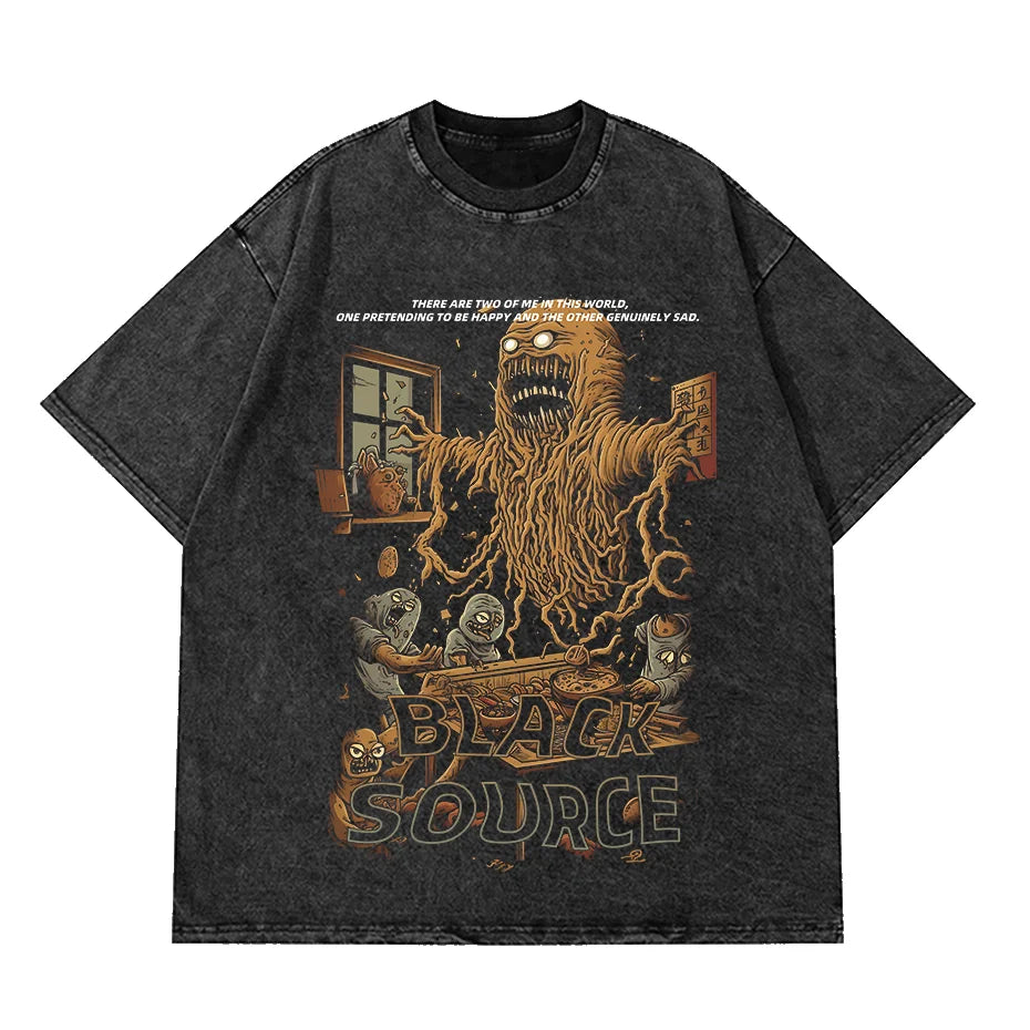 Anime Octopus Vintage Wash Harajuku T-Shirt Japanese Style Unisex
