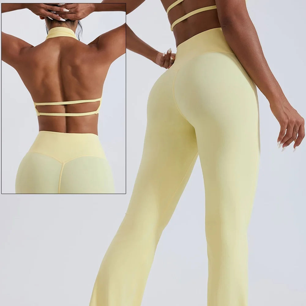 Women's Zip-Front Crop Top and Flared Pants Workout Set