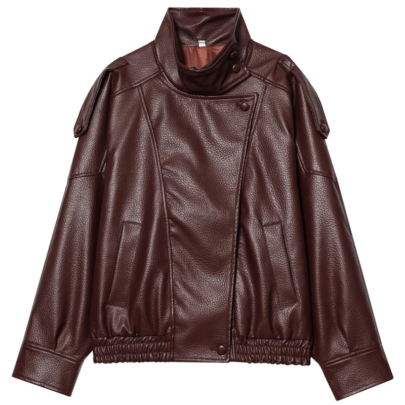 Women's Cropped Leather-Look Zip-Front Jacket