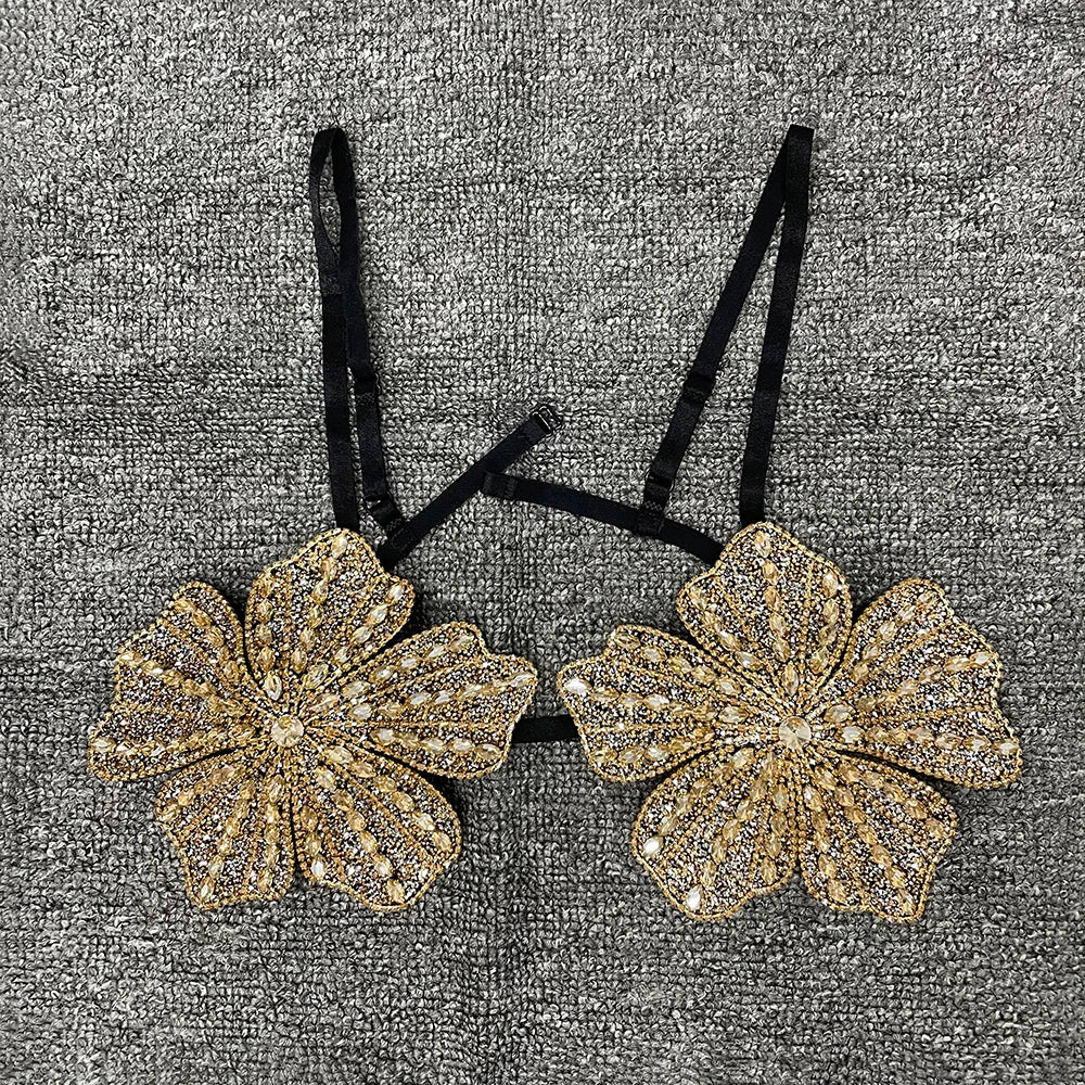 Women's Floral Embellished Bra Top with Decorative Beading and an Open Design