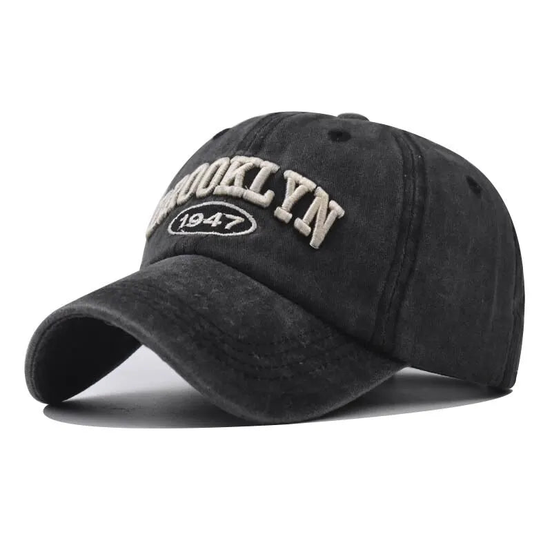 Letter Embroidered Washed Look Baseball Cap with Adjustable Back