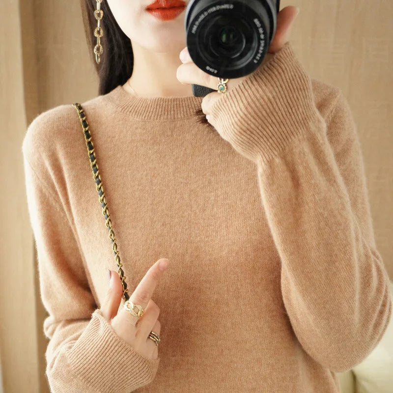 Women's Crew Neck Long Sleeve Sweater Casual Knit Layer