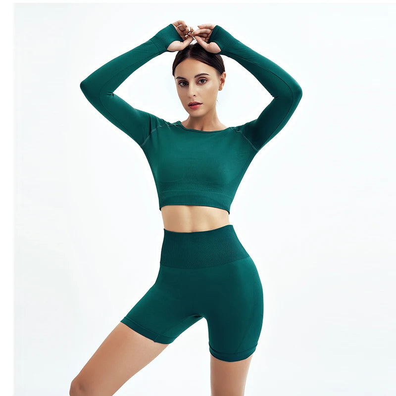 Women's Variable Sleeve Top And Bottoms Yoga Set