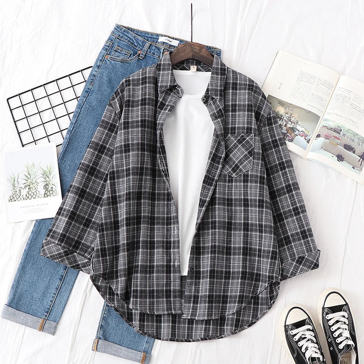 Women's Checked Collared Long Sleeve Shirt