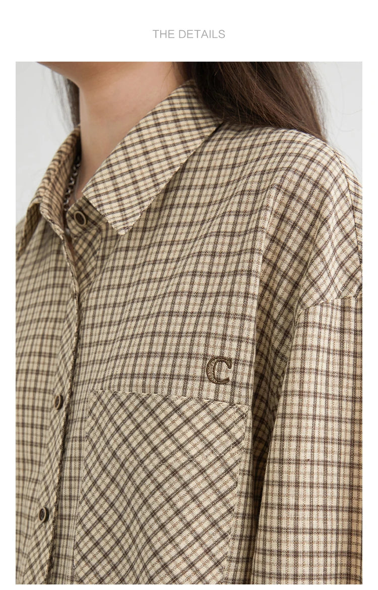Women's Checked Long Sleeve Shirt with Plain Colour Options
