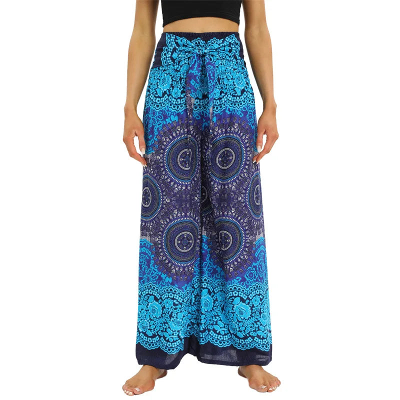 Women's Printed Rayon Harem Pants with Elastic Waist and Convertible Styling