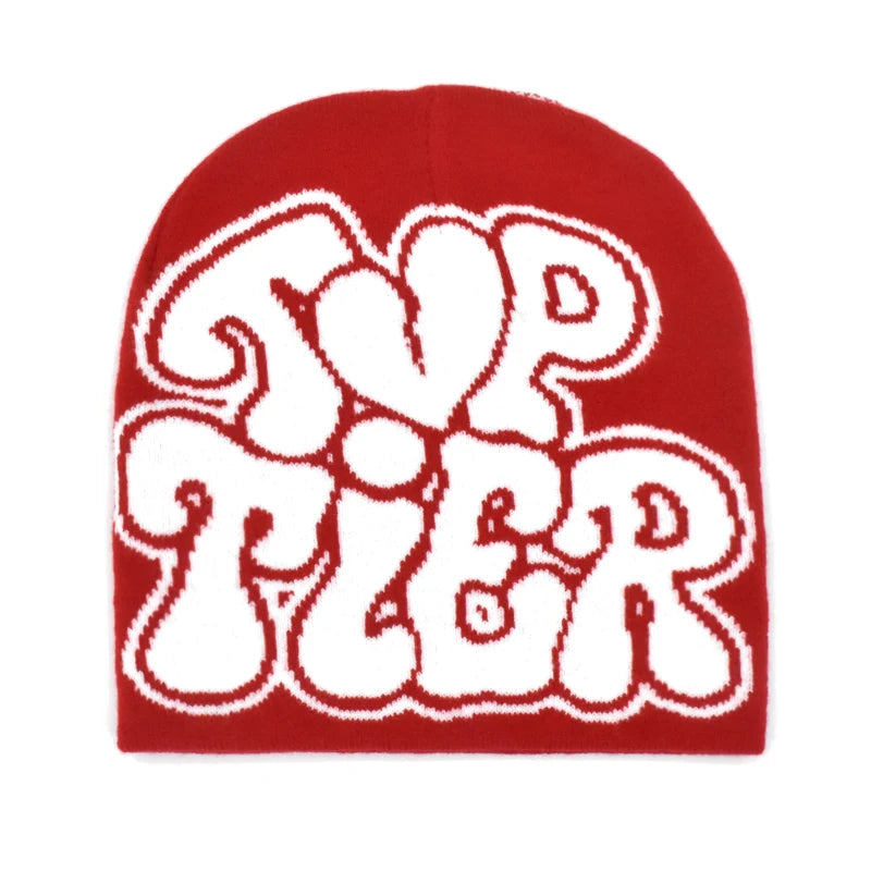 Letter Pattern Knit Beanie with Colorful Graphic Design