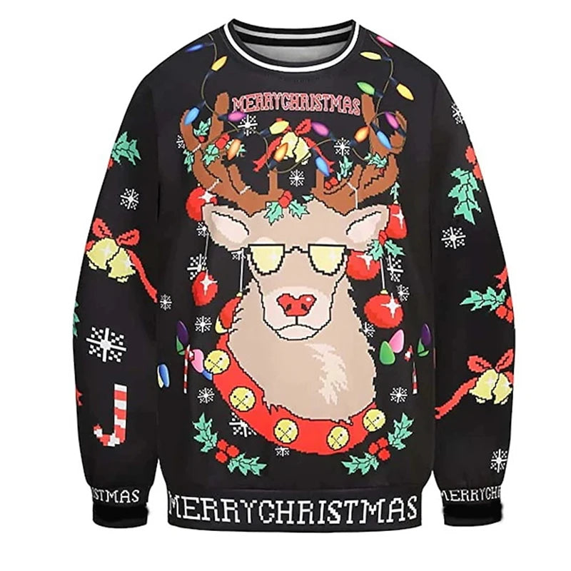 Beer-Graphic Christmas Crewneck Long-Sleeve Sweatshirt
