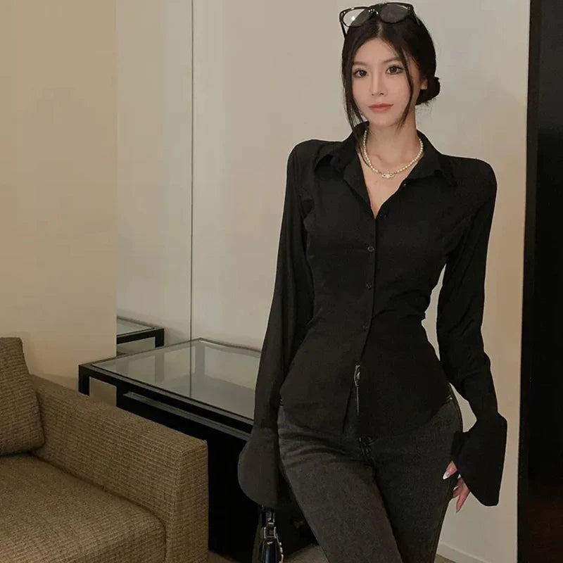 Women's Fitted Flared Cuff Shirt with Lace Up Back