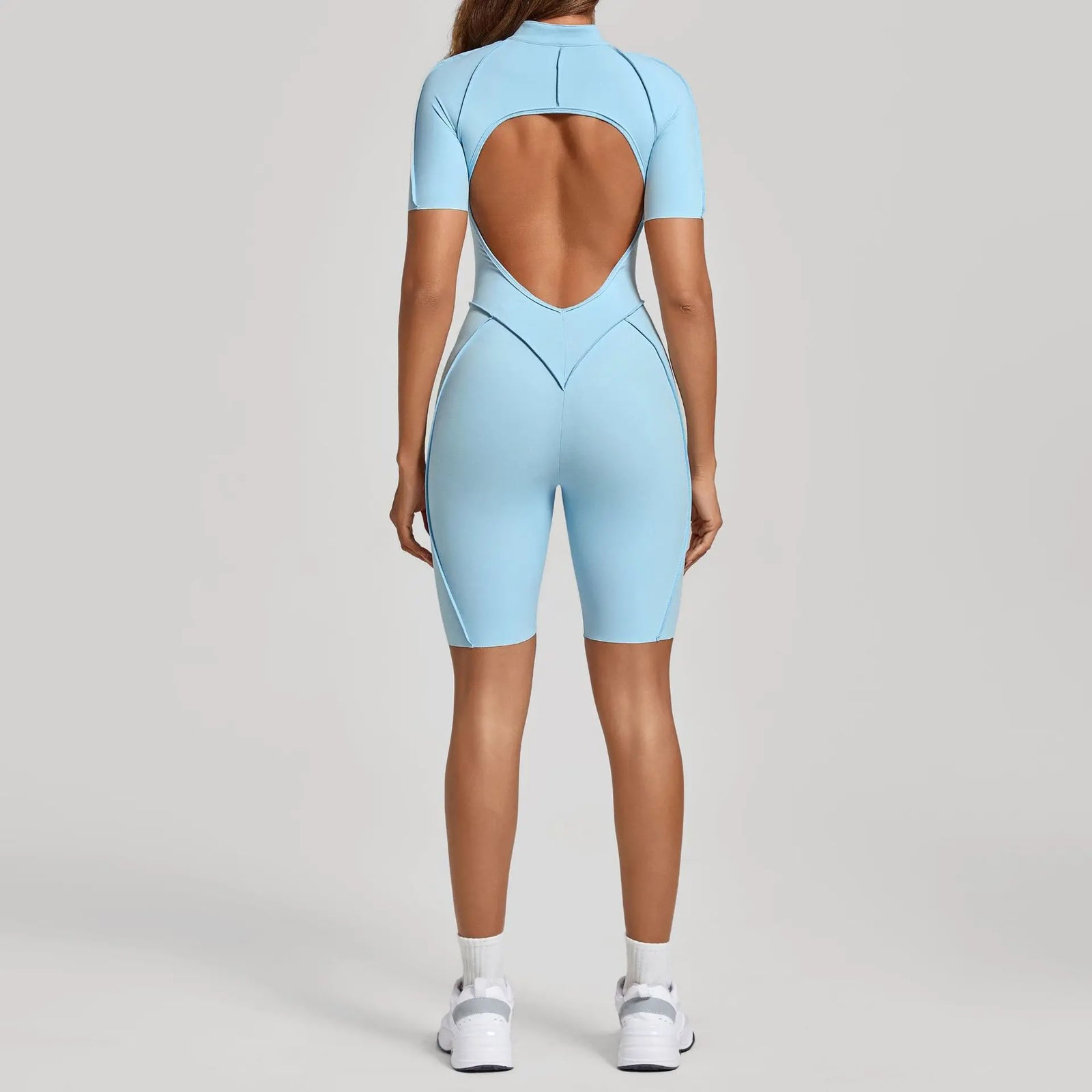 Women's Zip Front Contour Seam Workout One Piece in Long and Short Styles