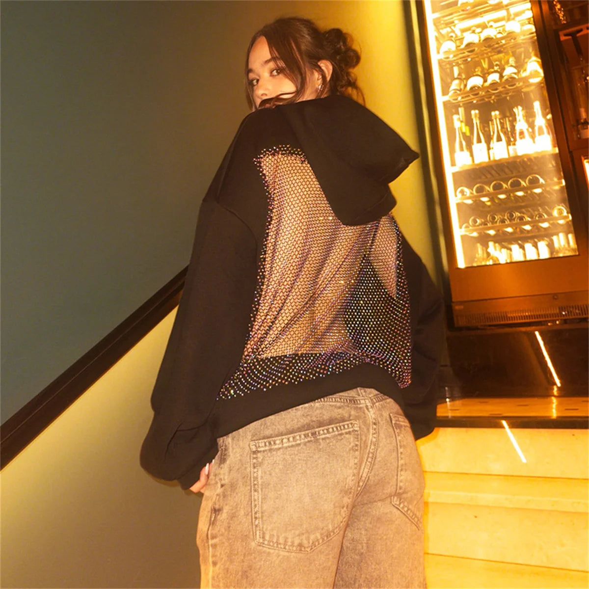 Sheer Mesh Long Sleeve Pullover Casual Hoodie for Layering