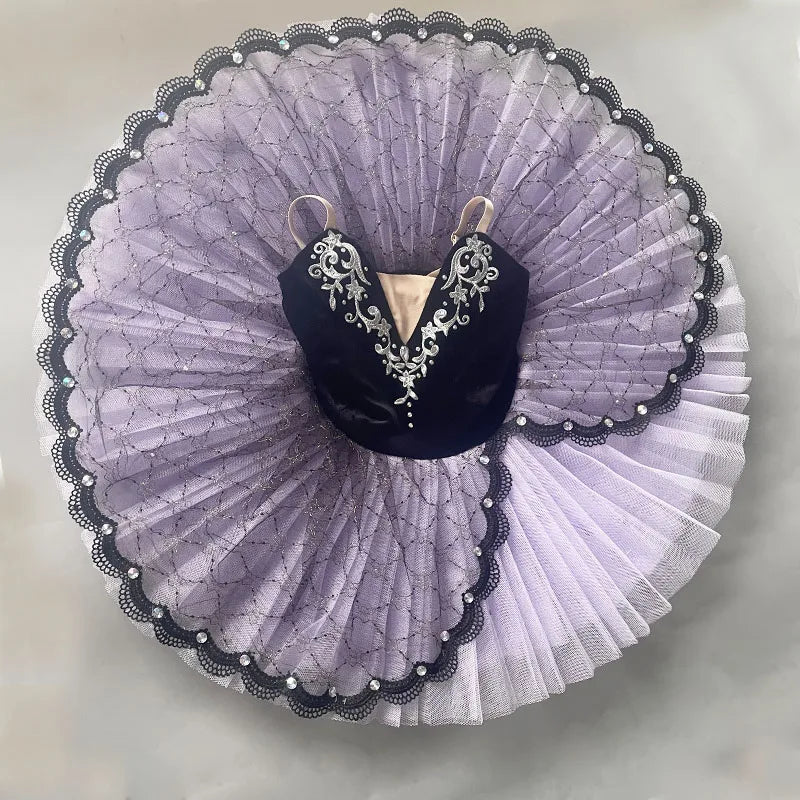 Girls' Pancake Ballet Tutu Dress with Decorated Bodice and Height-Based Sizes