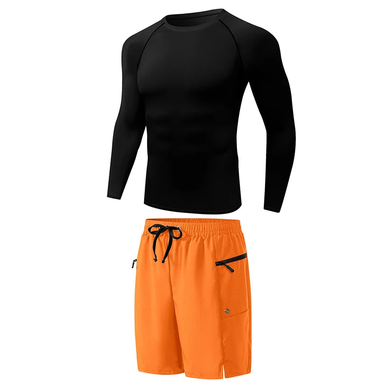 Men's Long Sleeve Rash Guard with Swim Bottom Options