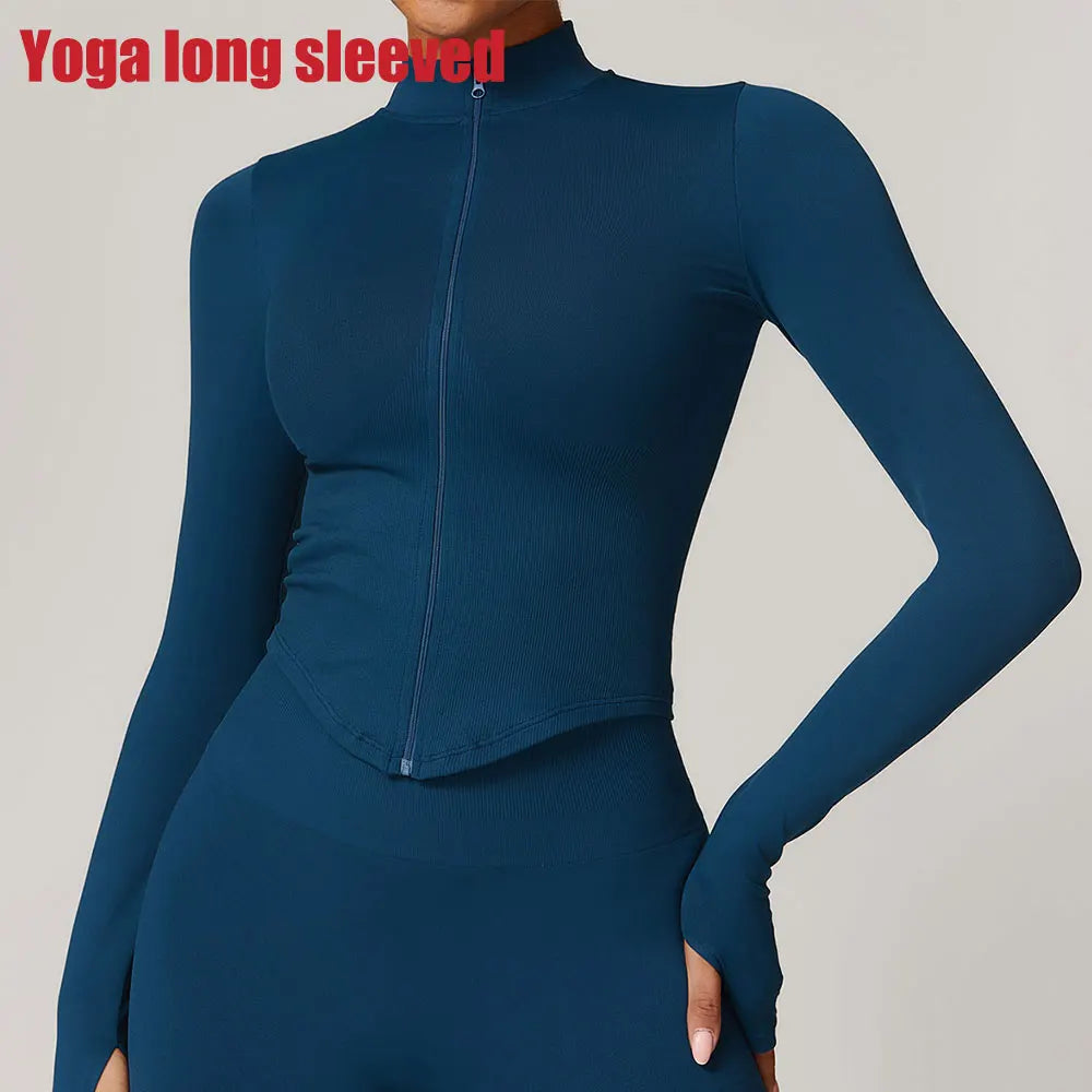 Women's Cropped Stand Collar Zip Front Jacket For Workout Outfits
