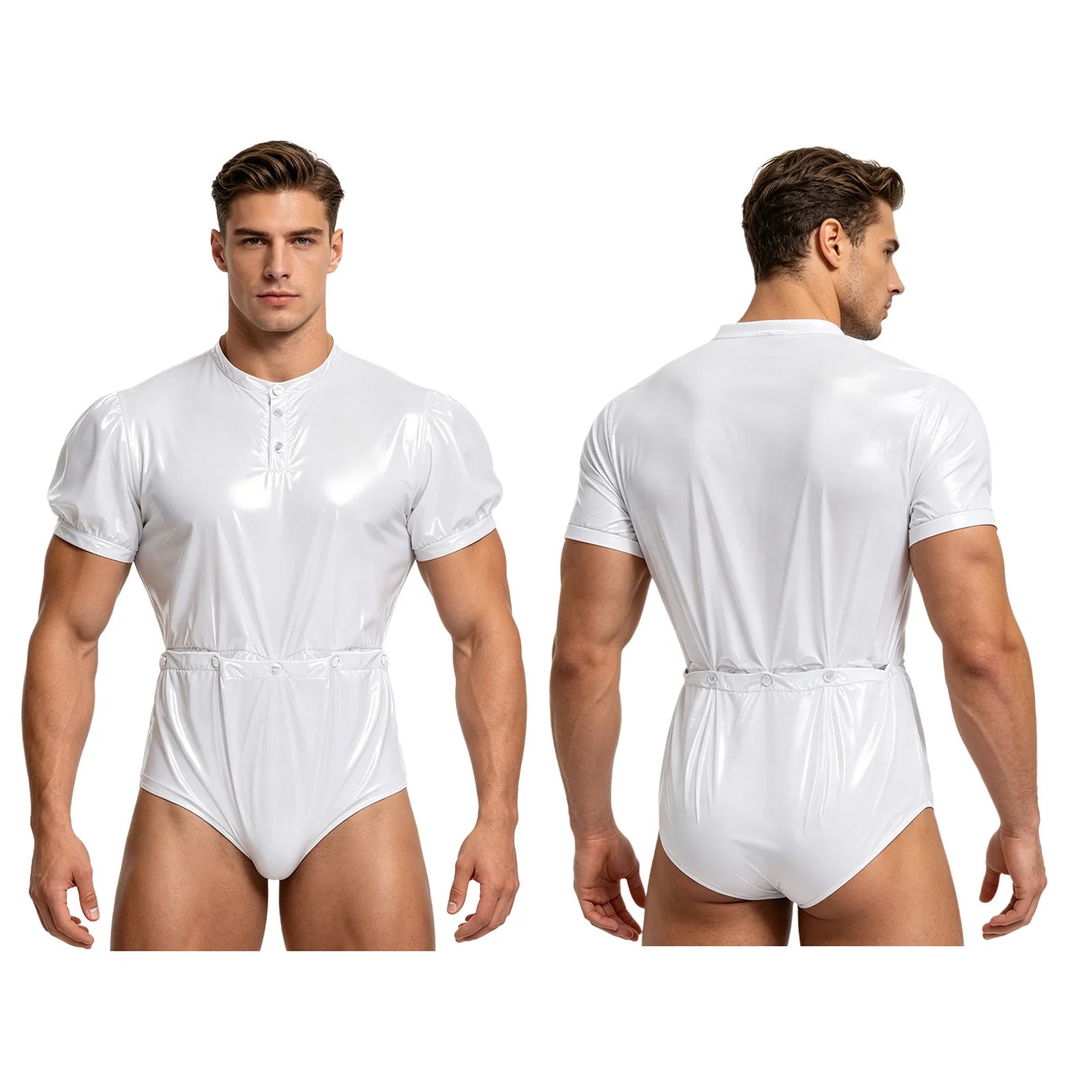 Men's One-Piece Swimsuit with Back Zipper and Crotch Button Details