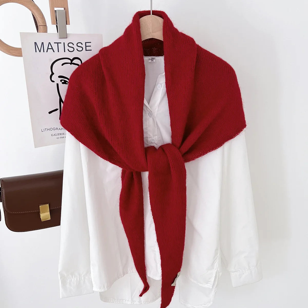 Solid Knitted Triangle Scarf with Long Pointed Ends