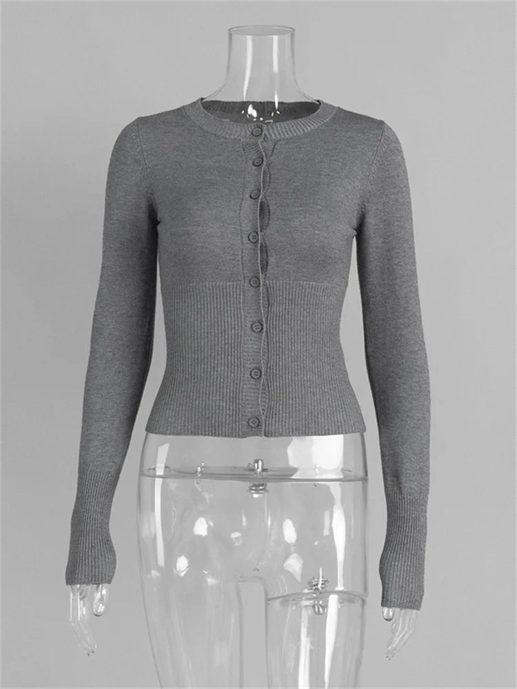 Women's Button Front Keyhole Neck Fitted Cardigan Casual Knit Layer