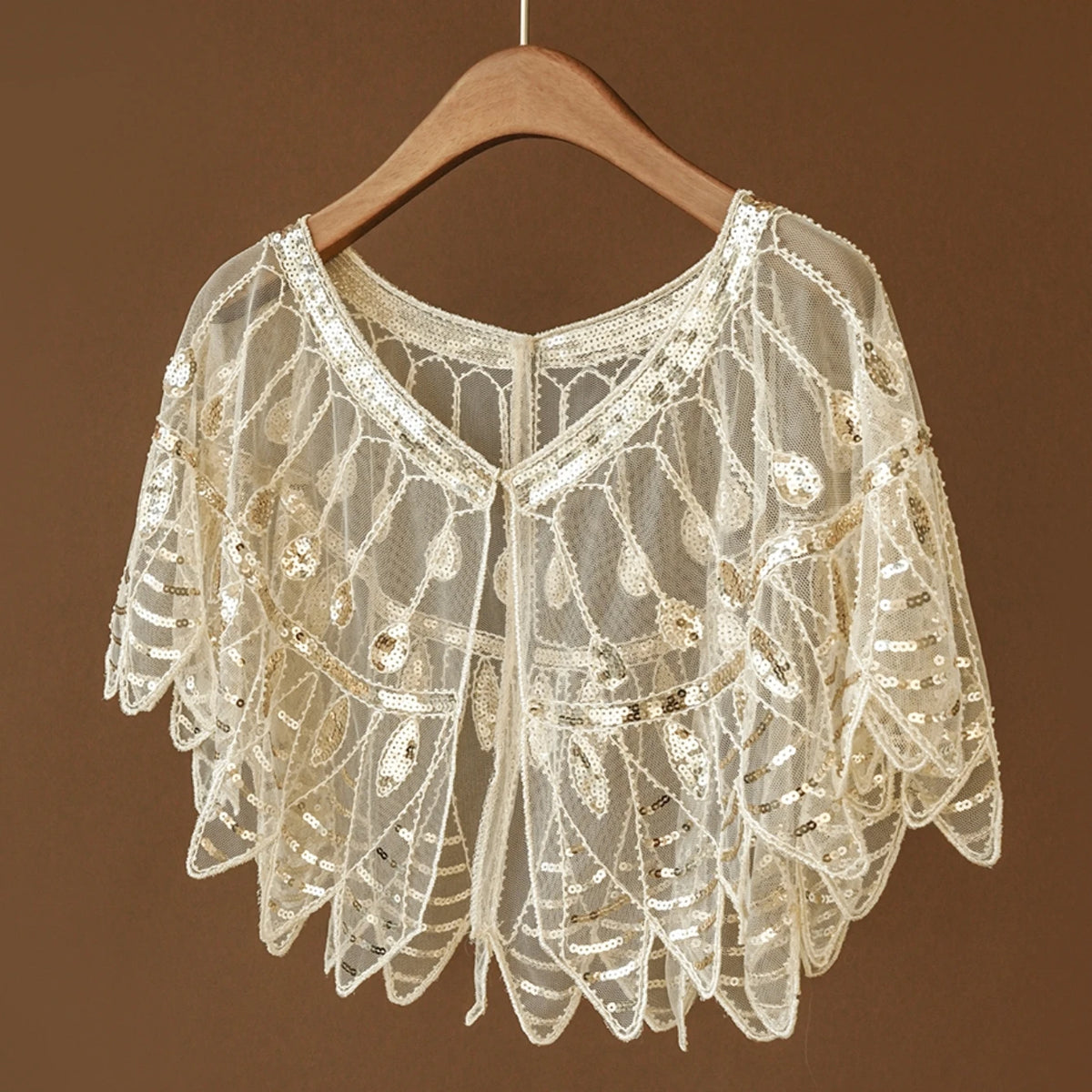Leaf Beaded Sequin Capelet for Layering over Dresses and Tops