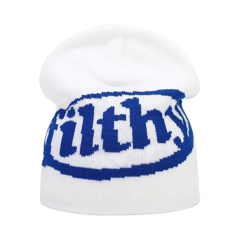 Graphic Knit Beanie with Letter and Pattern Style Options