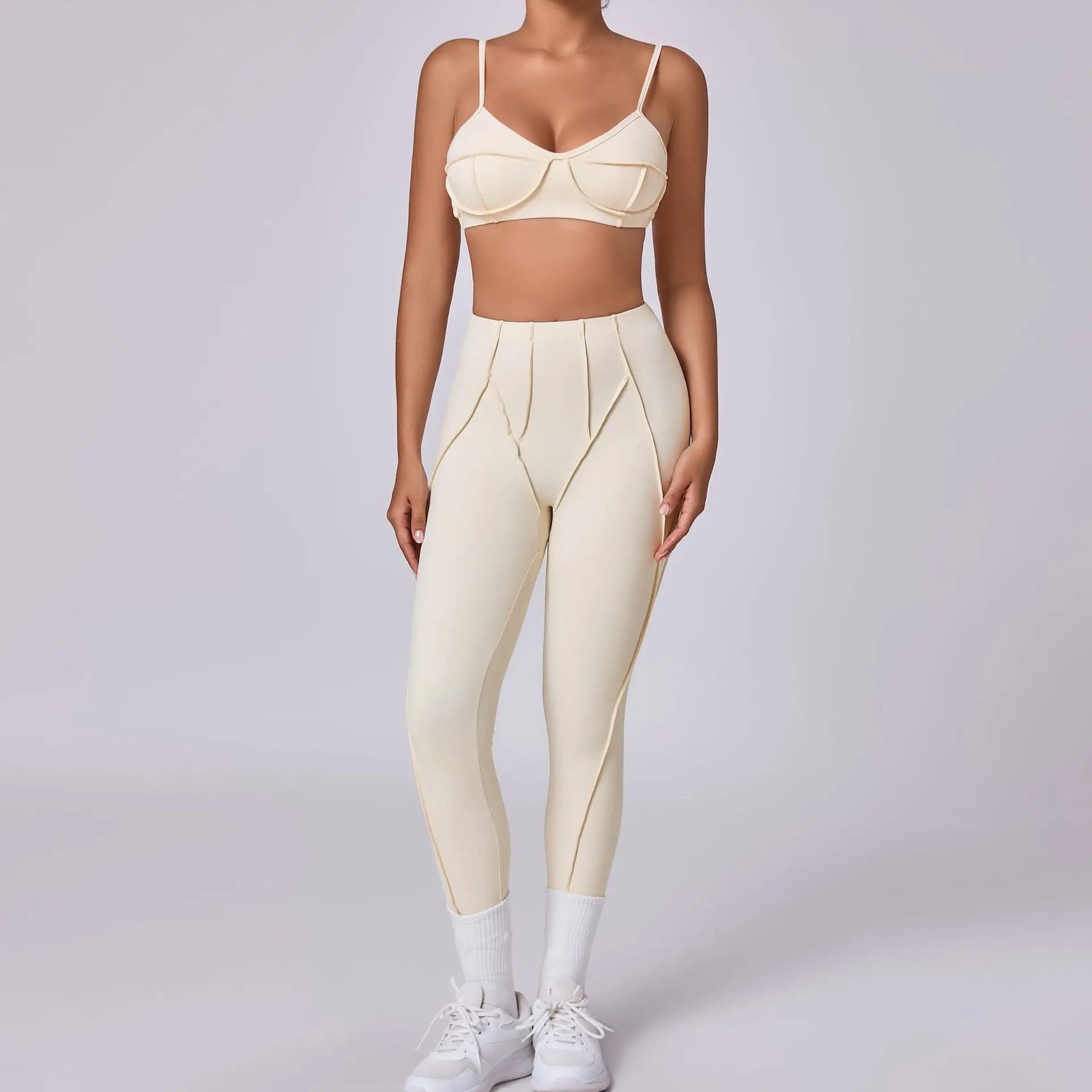 Women's Contrast Seam Bra And Leggings Yoga Set