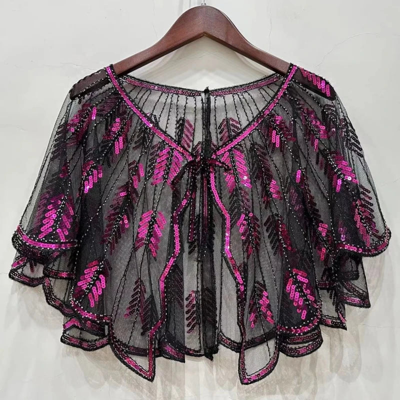 Leaf Pattern Sequin Capelet for Layering over Dresses and Tops