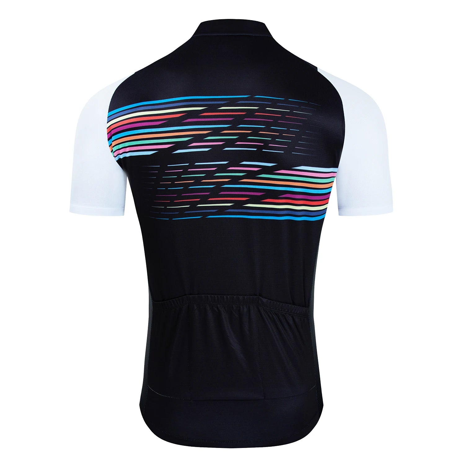 Men's Striped Short Sleeve Full-Zip Cycling Jersey with Rear Pockets
