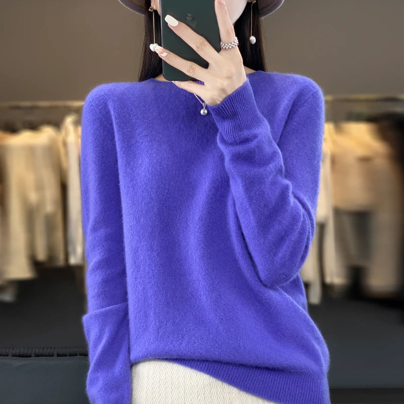 Women's Crew Neck Long Sleeve Sweater Casual Knit Layer