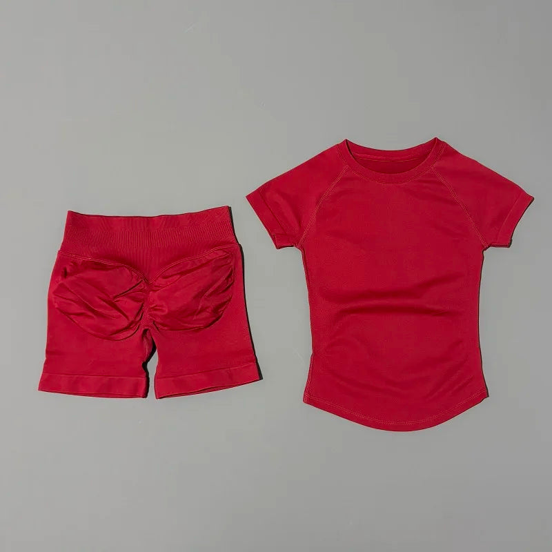 Women's Short-Sleeve Top and Shorts Yoga Set