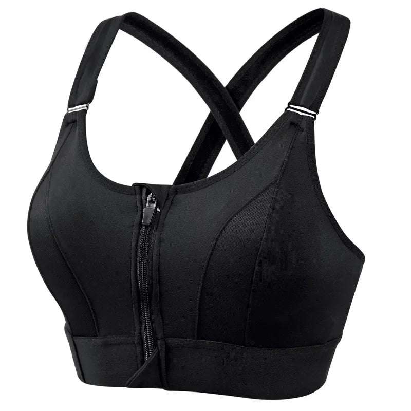 Women's Front Zip Cross Back Sports Bra