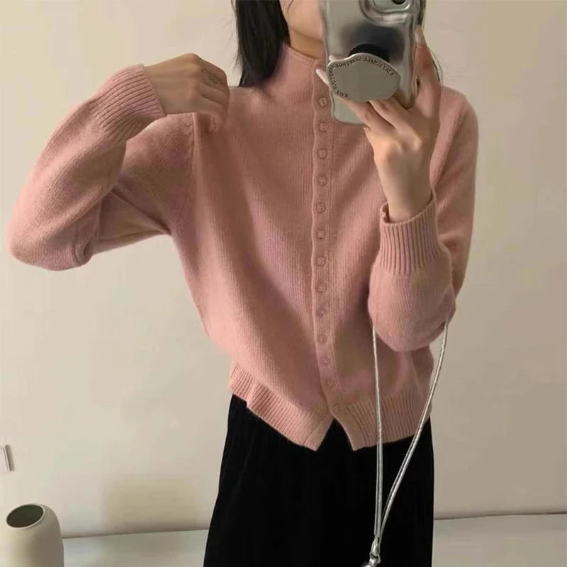 Women's Stand Collar Button Front Cardigan Casual Knit Layer