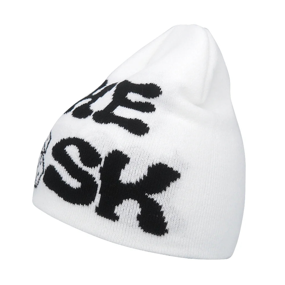 Graphic Knit Beanie with Letter and Pattern Style Options
