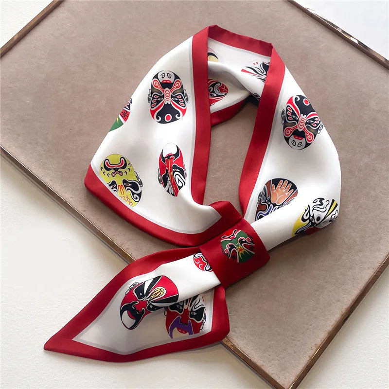 Printed Narrow Neckerchief Scarf with Pointed Tie Ends