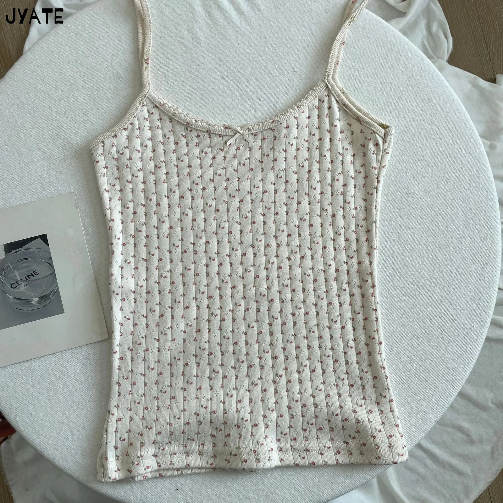 Women's Lace Trim Cotton Blend Camisole with Bow and Mixed Pattern Options